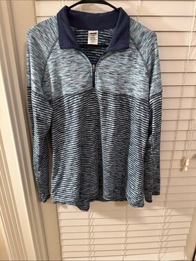 Avia womens Blue Striped Quarter-Zip Pullover